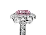 Halo Engagement Ring Setting for Fancy Pink Radiant Cut Center with Milgrain Channel Band and Prong Head in Sterling Silver