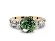5 Stone Engagement Ring Setting for Fancy Green Round Cut Center with Graduated Accents and Prong Head in Yellow Gold
