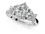 Floral Engagement Ring Setting for Pear-Shaped Center with Marquise Cluster Shoulders and Prong Head in Sterling Silver