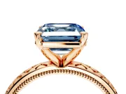 Solitaire Engagement Ring Setting for Fancy Blue Asscher Cut Center with Milgrain X Pattern Band and Prong Head in Rose Gold