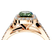 Halo Engagement Ring Setting for Fancy Green Emerald Cut Center with Narrow Pave Split Shank and Prong Head in Rose Gold
