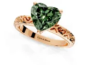 Solitaire Engagement Ring Setting for Fancy Green Heart-Shaped Center with Scrollwork Band and Prong Head in Rose Gold