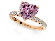 Solitaire Engagement Ring Setting for Fancy Pink Heart-Shaped Center with Shared-Prong Accents and Prong Head in Rose Gold