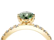Solitaire Engagement Ring Setting for Fancy Green Pear-Shaped Center with Fine Pave Band and Claw Prong Head in Yellow Gold