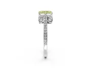 Cathedral Engagement Ring Setting for Fancy Yellow Radiant Cut Center with Antique-Style Pave Band and Prong Head in Platinum