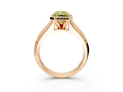 Halo Engagement Ring Setting for Fancy Yellow Radiant Cut Center with Knife Ridge Cathedral Band and Prong Head in Rose Gold