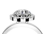 Halo Engagement Ring Setting for Round Cut Center with Thin Plain Band and Prong Head in Sterling Silver