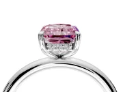 Hidden Halo Engagement Ring Setting for Fancy Pink Radiant Cut Center with Thin Rounded Band and Prong Head in Sterling Silver