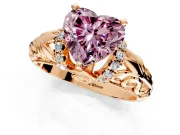 Solitaire Engagement Ring Setting for Fancy Pink Heart-Shaped Center with Filigree Accent Basket and Prong Head in Rose Gold