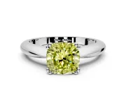 Solitaire Engagement Ring Setting for Fancy Yellow Cushion Cut Center with Reverse Tapered Band and Prong Head in Platinum