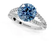 Solitaire Engagement Ring Setting for Fancy Blue Round Cut Center with Pave Split Shank and Prong Head in Sterling Silver