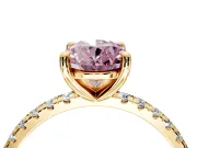 Solitaire Engagement Ring Setting for Fancy Pink Oval Center with Fine Pave Narrow Band and Prong Head in Yellow Gold
