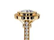 Halo Engagement Ring Setting for Round Cut Center with Milgrain Frame, Pave Band and Prong Head in Yellow Gold