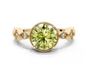 Milgrain Bezel Engagement Ring Setting for Fancy Yellow Round Cut Center with Marquise Stations and Bezel Head in Yellow Gold