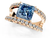 Solitaire Engagement Ring Setting for Fancy Blue Princess Cut Center with Wide-Open Split Shank and Prong Head in Rose Gold