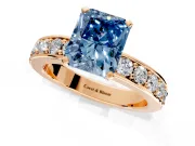 Solitaire Engagement Ring Setting for Fancy Blue Radiant Cut Center with Channel-Set Accents and Prong Head in Rose Gold