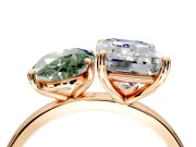 Fancy Green Oval and Emerald Cut Lab-Grown Diamond Toi et Moi Engagement Ring with Prong-Set Stones in Rose Gold