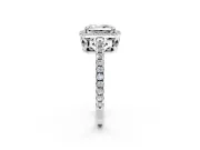 Accent Halo Engagement Ring Setting for Radiant Cut Center with Full-Length Pave Band and Prong Head in Platinum