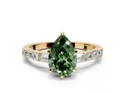 Baguette Engagement Ring Setting for Fancy Green Pear-Shaped Center with Alternating Bar-Set Band and Prong Head in Yellow Gold