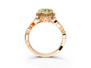 Halo Engagement Ring Setting for Fancy Yellow Heart-Shaped Center with Leaf Motif Split Shank and Prong Head in Rose Gold