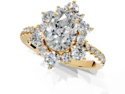 Floral Halo Engagement Ring Setting for Pear-Shaped Center with Pave Accents and Prong Head in Yellow Gold