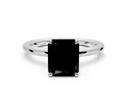 Hidden Halo Engagement Ring Setting for Fancy Black Radiant Cut Center with Thin Rounded Band and Prong Head in Sterling Silver