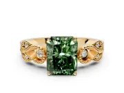 Leaf Engagement Ring Setting for Fancy Green Radiant Cut Center with Milgrain Accent Band and Prong Head in Yellow Gold