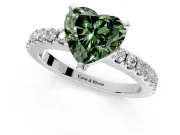 Solitaire Engagement Ring Setting for Fancy Green Heart-Shaped Center with Single Row Accent Band and Prong Head in Sterling Silver