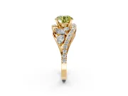 Halo Engagement Ring Setting for Fancy Yellow Round Cut Center with Marquise and Pave Bypass Band and Prong Head in Yellow Gold