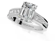 Solitaire Engagement Ring Setting for Emerald Cut Center with Princess Cut Channel Band and Prong Head in Platinum
