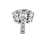 Accent Halo Engagement Ring Setting for Oval Center with Full-Length Pave Band and Prong Head in Sterling Silver