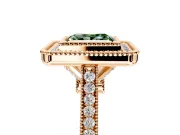 Halo Engagement Ring Setting for Fancy Green Princess Cut Center with Milgrain Frame, Pave Band and Prong Head in Rose Gold