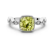 Milgrain Bezel Engagement Ring Setting for Fancy Yellow Cushion Cut Center with Marquise Stations and Bezel Head in Platinum