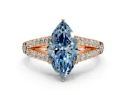 Solitaire Engagement Ring Setting for Fancy Blue Marquise Center with Pave Split Shank and Prong Head in Rose Gold