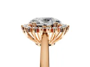 Starburst Halo Engagement Ring Setting for Oval Center with Thin Round-Wire Band and Prong Head in Rose Gold