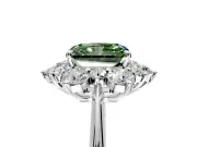 Small-Accent Cluster Halo Engagement Ring Setting for Fancy Green Radiant Cut Center with Plain Band and Prong Head in Sterling Silver