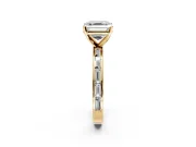 Solitaire Engagement Ring Setting for Asscher Cut Center with Channel Baguette Band and Prong Head in Yellow Gold