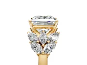Leaf Cluster Engagement Ring Setting for Princess Cut Center with Marquise Accents and Prong Head in Yellow Gold