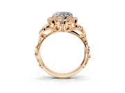 Halo Engagement Ring Setting for Heart-Shaped Center with Open Scroll Shoulders and Prong Head in Rose Gold