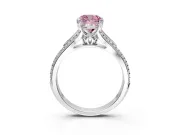Solitaire Engagement Ring Setting for Fancy Pink Cushion Cut Center with Pave Rail Split Shank and Prong Head in Platinum