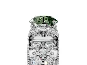 Pave Engagement Ring Setting for Fancy Green Round Cut Center with Curved Accent Rows, Openwork and Prong Head in White Gold