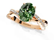 Crossover Engagement Ring Setting for Fancy Green Oval Center with Pave and Plain Strands and Prong Head in Rose Gold