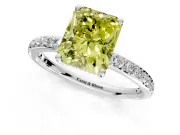 Solitaire Engagement Ring Setting for Fancy Yellow Radiant Cut Center with Fine Pave Band and Prong Head in Platinum