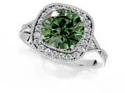 Halo Engagement Ring Setting for Fancy Green Round Cut Center with Milgrain Rim, Pave Band and Prong Head in Sterling Silver