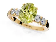 5 Stone Engagement Ring Setting for Fancy Yellow Oval Center with Plain Band and Prong Head in Yellow Gold