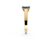Solitaire Engagement Ring Setting for Fancy Blue Emerald Cut Center with Tapered Split Shoulders and Prong Head in Yellow Gold