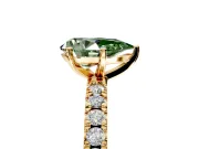 Solitaire Engagement Ring Setting for Fancy Green Pear-Shaped Center with Fine Pave Band and Claw Prong Head in Yellow Gold