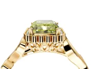 Halo Engagement Ring Setting for Fancy Yellow Radiant Cut Center with Leaf Motif Split Shank and Prong Head in Yellow Gold