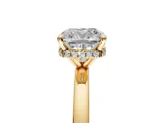 Hidden Halo Engagement Ring Setting for Cushion Cut Center with Plain Band and Tall Prong Head in Yellow Gold
