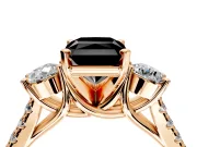 3 Stone Engagement Ring Setting for Fancy Black Radiant Cut Center with Crossover Basket, Pave Band and Prong Head in Rose Gold